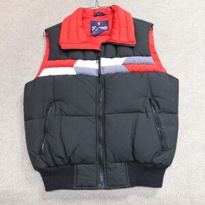 Vintage Hermans Vest Medium Black Red Colorblock Flannel Pockets Down Filled